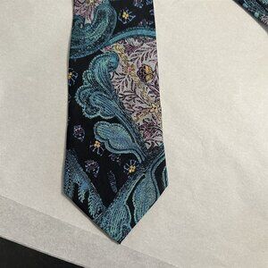 Vintage Tie Serica Mens Necktie Silk Abstract Artsy Blue Made in USA XLong